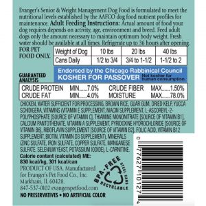 EVANGERS PERRO ADULTO SENIOR Y CONTROL DE PESO INGREDIENTES